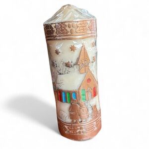 Vintage Christmas Candle 6” Pillar Church Cream Gold